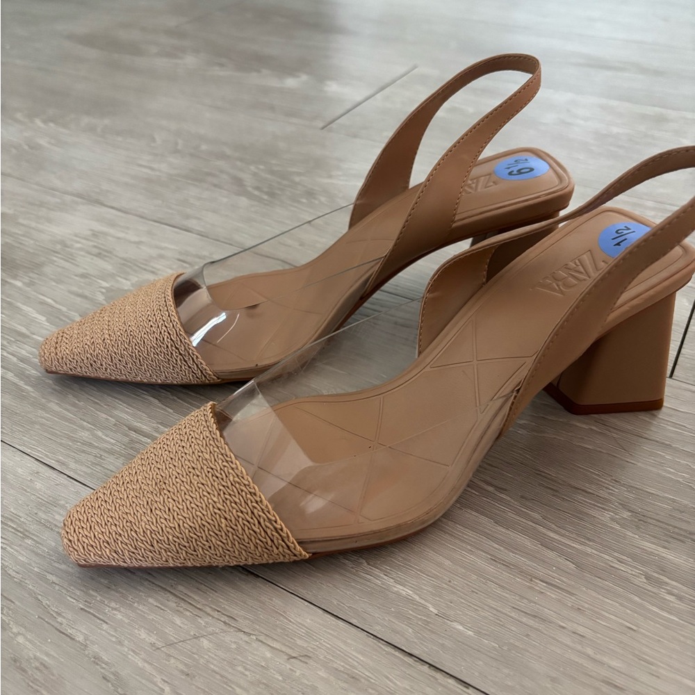 Zara sling back kitten heels. Size 6.5. NEVER WORN